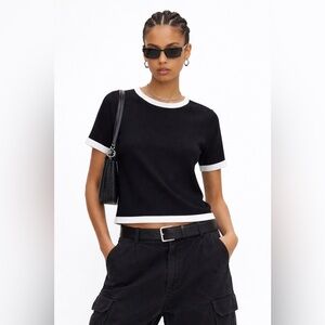 ZARA - Black Knit Ringer Tee with White Trim | Minimalist Parisian Style Top